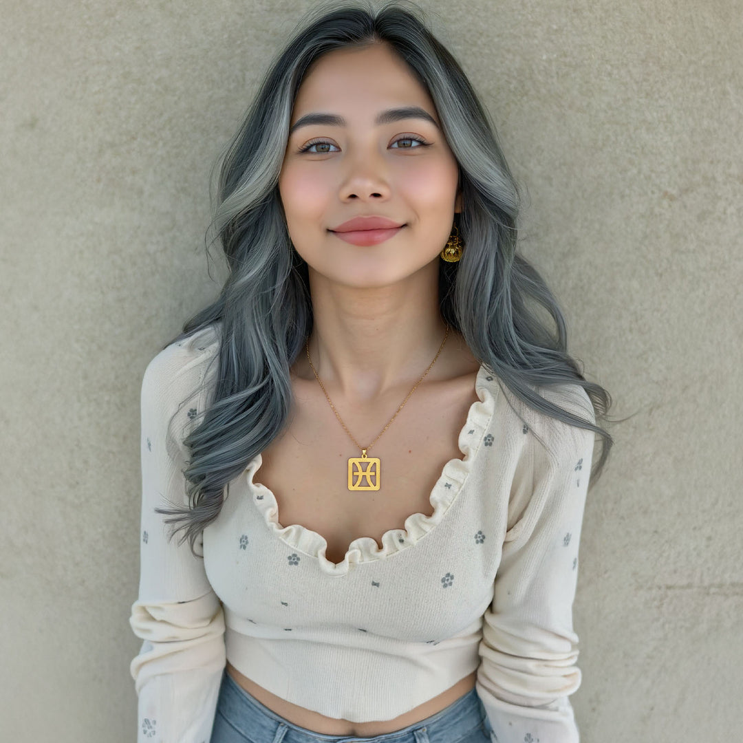 Quadratische Fische  Halskette - Sternzeichen Schmuck