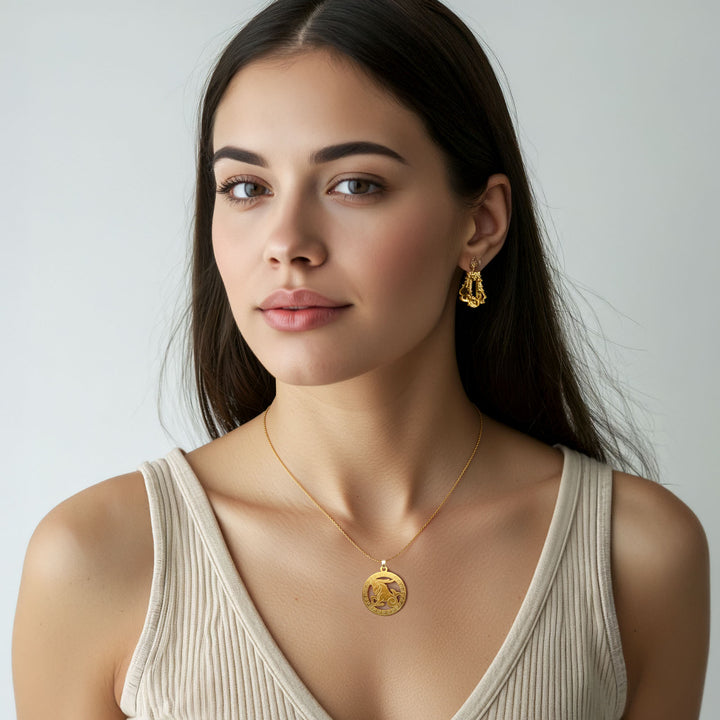 Runde  Steinbock Halskette - Sternzeichen Schmuck