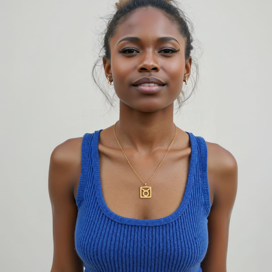 Quadratische Stier Halskette - Sternzeichen Schmuck