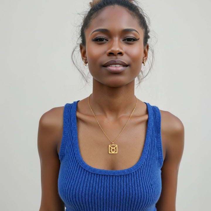 Quadratische Stier Halskette - Sternzeichen Schmuck