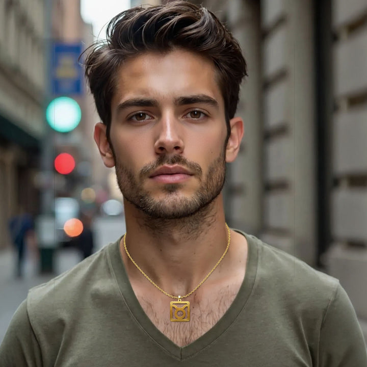 Quadratische Stier Halskette - Sternzeichen Schmuck