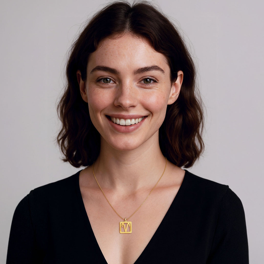 Quadratische Widder Halskette - Sternzeichen Schmuck